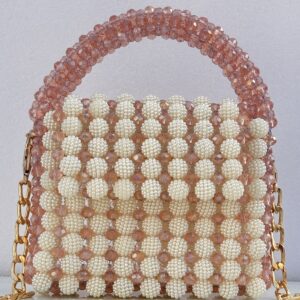 White and off Redish Colour Beaded Handbag , Handmade Purse ,Purse for Women
