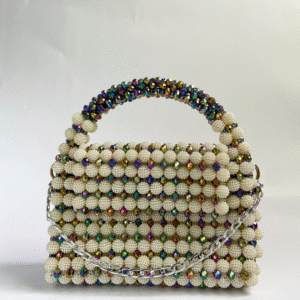White and Multicolcour Beaded Purse ,